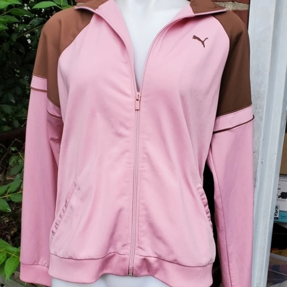 Puma Pink Brown Zip Up Track Jacket Athletic Y2K Retro Women’s L XL - Picture 5 of 9